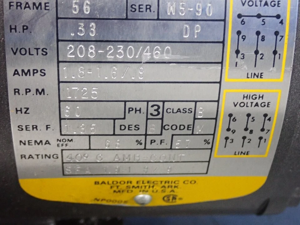 Baldor M3104 Spec. 34F06-884 Industrial Motor 1/3HP 208-230/460V NEW OPEN BOX  - Image 2 of 4