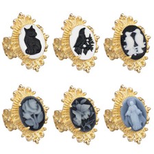 Wholesale Lot 10pcs Crow Cat Flower Cameo Ring Gold Color Mixed Flower Jewelry