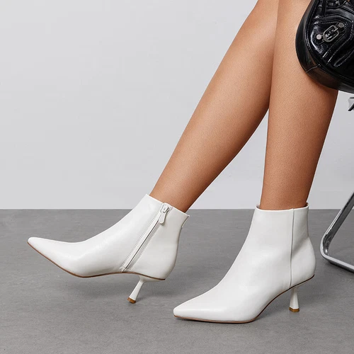 Minimalistischer spitz zulaufende Damen-Stiefeletten niedriger Pfennigabsatz Reißverschluss Booties - Bild 1 von 19