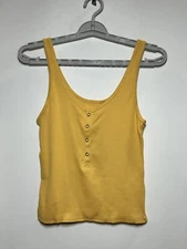 Wild Fable Women's Round Neck Ribbed Snap Placket Tank Top - Spicy Peach M