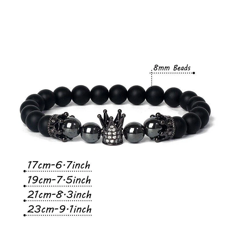 Pulseras de encanto de cabeza de calavera de lobo punk para hombres Onyx Tiger Eye Zircon Pulseras Foto 3 de 4