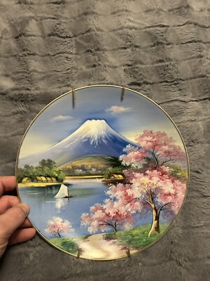 Vintage Lily China Japan Cherry Blossom Pagoda Scene Hand Painted Plate 10''