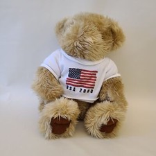 2000 Tan Brown Teddy Bear Plush Animal USA Flag Sweater 11" Stuffed Toy Vintage