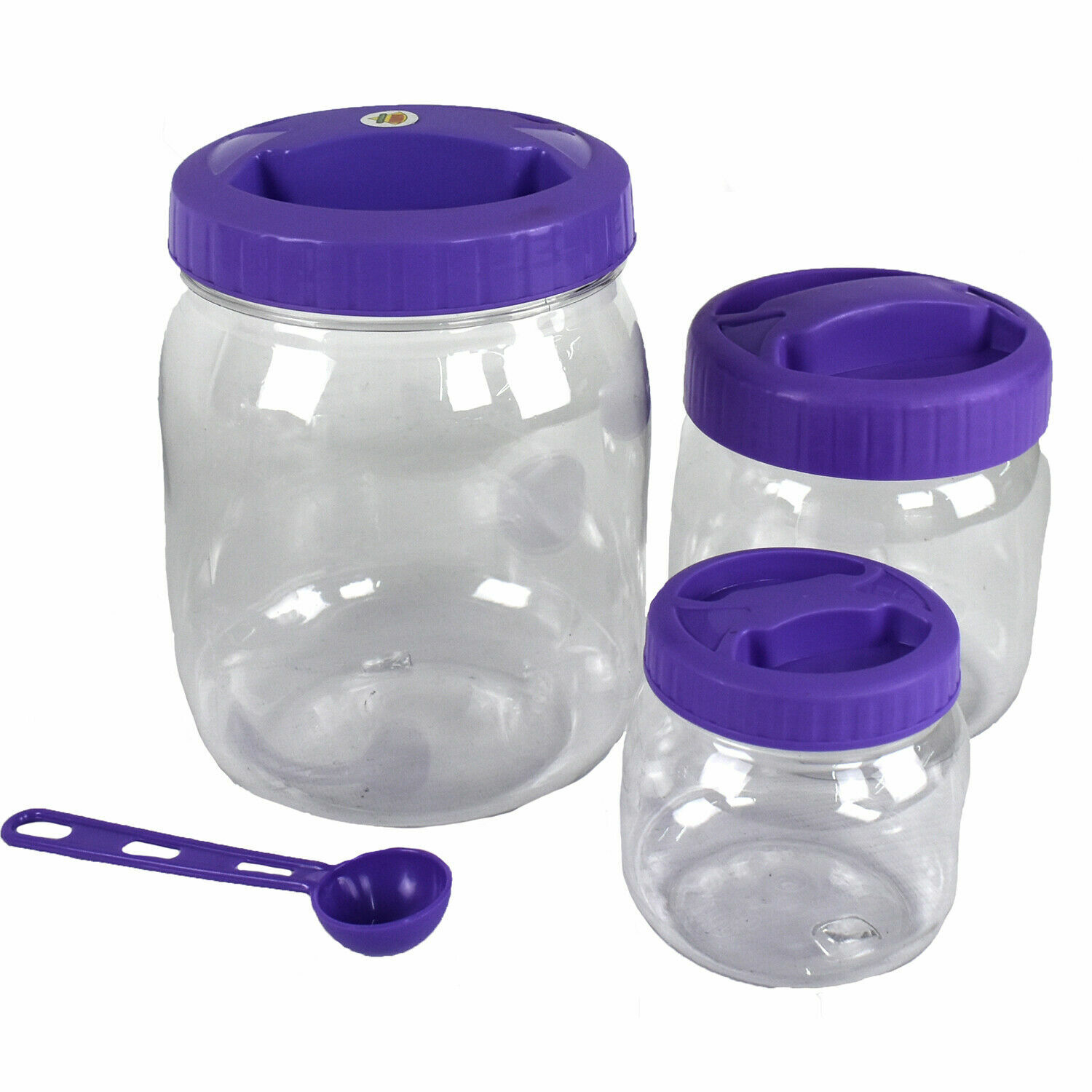 4 X Plastic Containers with Screw Top Lids Food Canisters Sun Pet Jars
