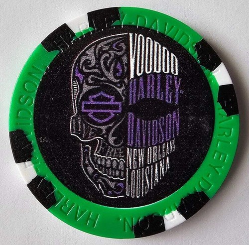 VOODOO HARLEY-DAVIDSON New Orleans LA WIDE Mardi Gras 2024 Green Poker Chip - Picture 3 of 3