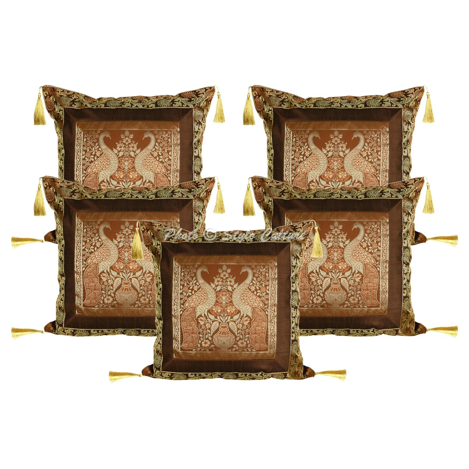 Art Decor Floor Cushion Brocade Jacquard Peacock Hippie Gypsy Pillow Meditation
