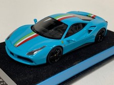 1/43 Looksmart Ferrari 488 GTB in Baby Blue with Italian Stripe on custom Base