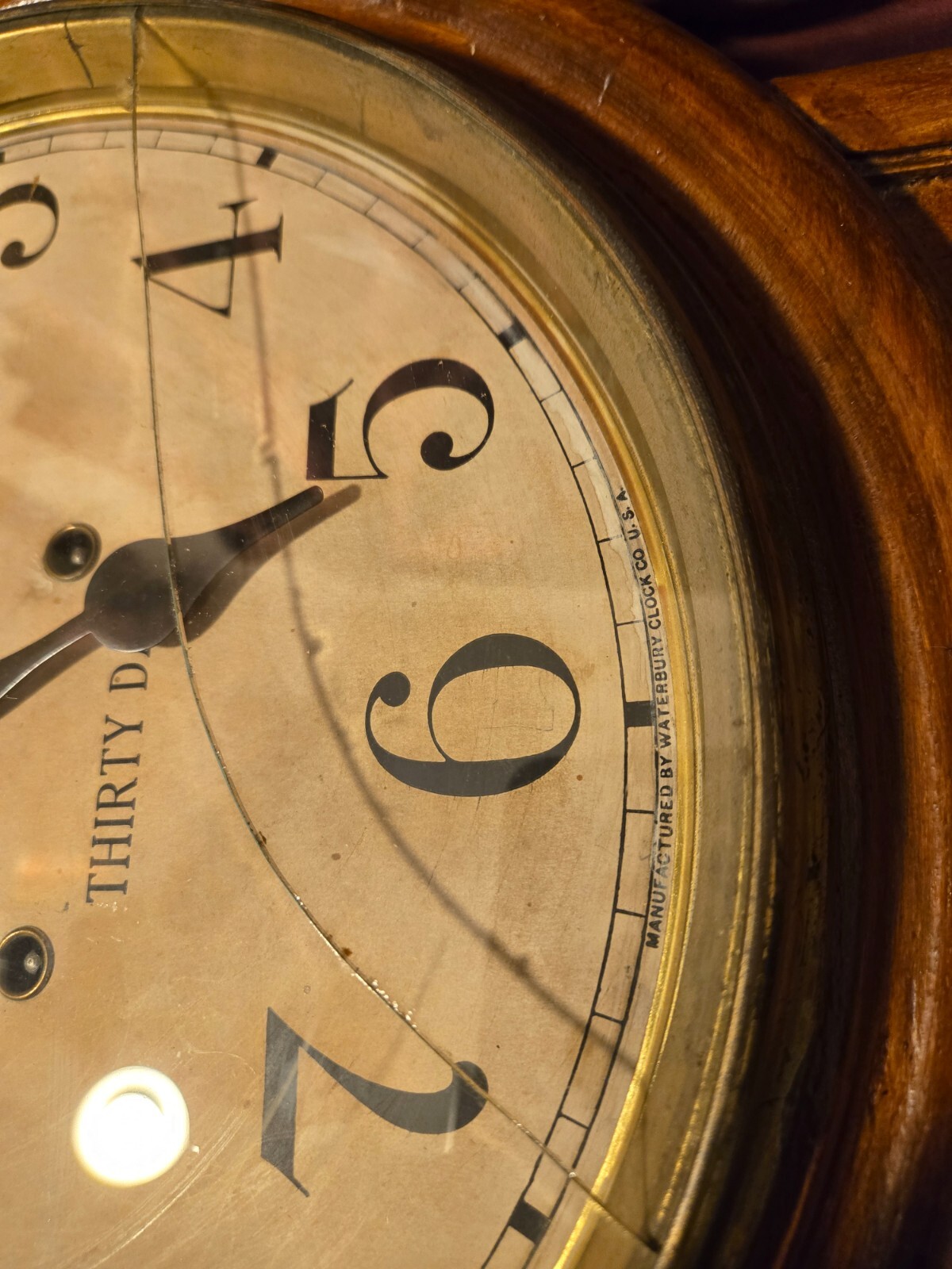 Antique School/Store Waterbury Long Drop Oak Wall Clock , Second hand
