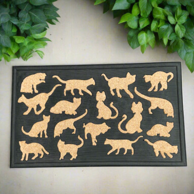 Gummi & Kokos Katze Silhouette Fußmatte - robuste, rutschfeste Indoor/Outdoor Matte Geschenk