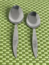 Hanford Forge AVON ROSE Stainless Set of 2 Spoons HF Glossy Single Rose Flatware