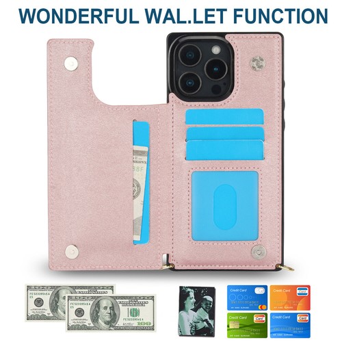 Luxury Leather Crossbody Card Slot Cover Case for 16 15 14 13 12 11 Pro Max XR - Picture 28 of 58