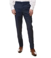 New Daniel Hechter Men's Luke Modern Flat Front Solid Wool Dress Pant 40x28 Navy