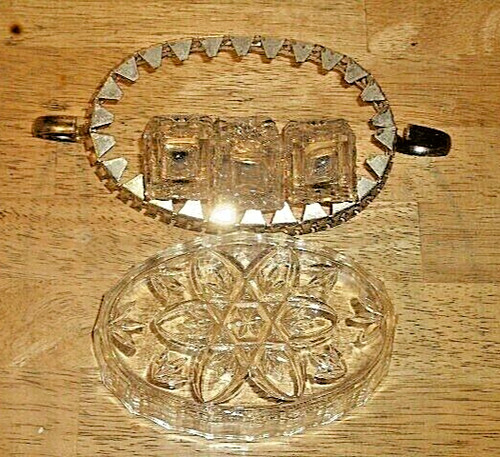VNTG UNBR CUT GLASS CRUET? SALT & PEPPER SHAKERS 3 PC.SET IN BOWL w/SILVER? DECO - Picture 8 of 11