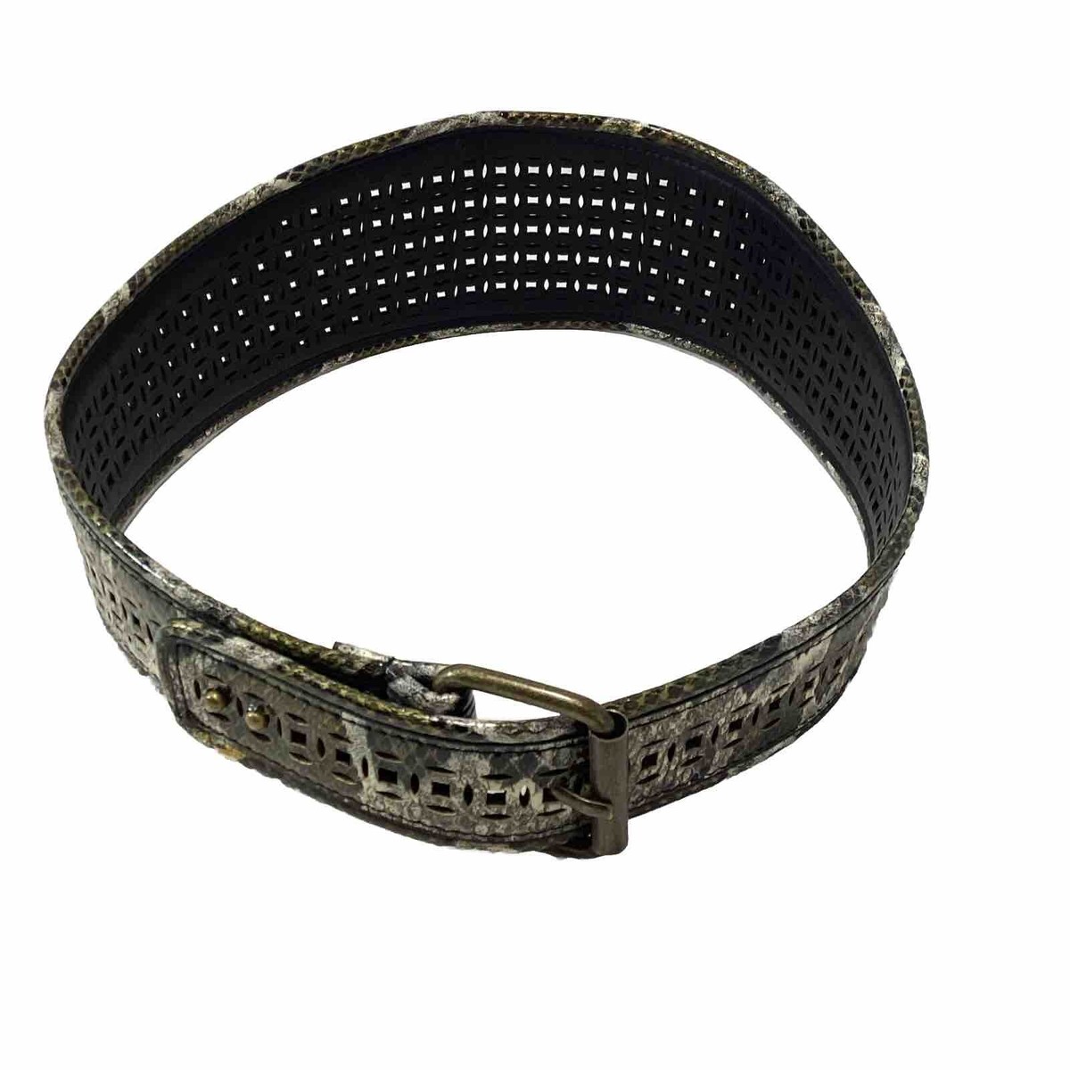 BCBG Max Azria BELT Stylish Wide Green Snakeskin Faux  display picture 2