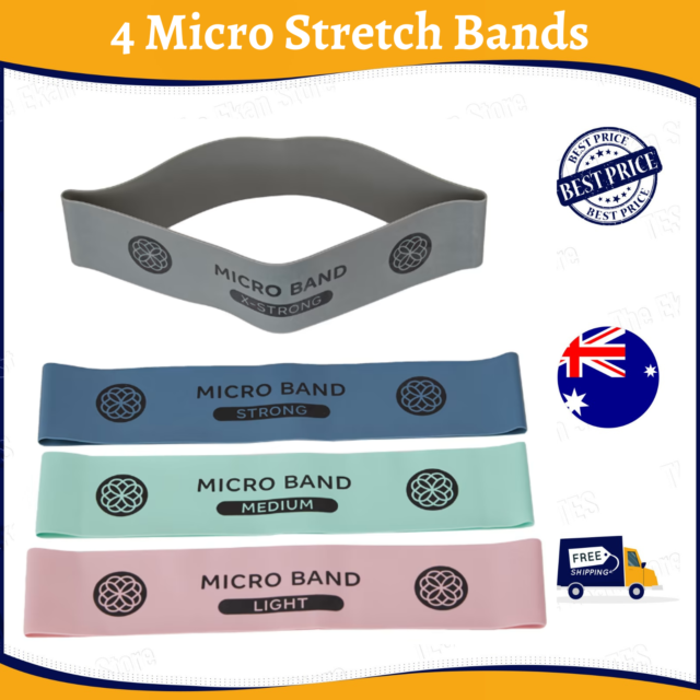 Micro Stretch Bands (4) Muscle Resistance Training Home Gym Health Fitness AU