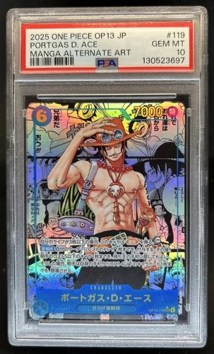 2025 One Piece Portgas D. Ace Secret Rare Manga Alt Art #OP13-119 PSA 10