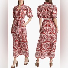 NEW Farm Rio Tropical Cameo Printed Maxi Off white and red Dress sz M