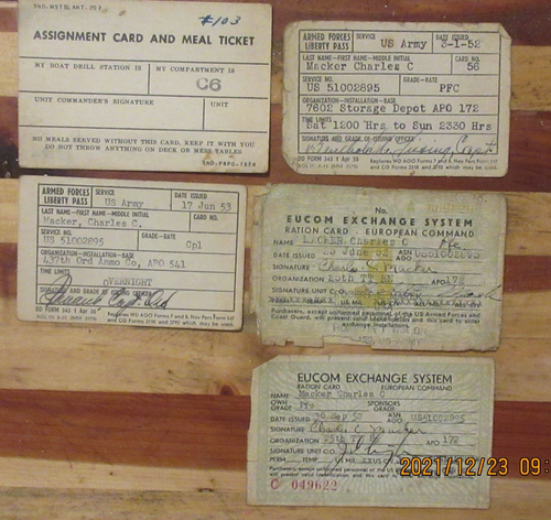 WW2 Us Army Armed Forges Liberty Card Assignment and meal ticket Ration ...