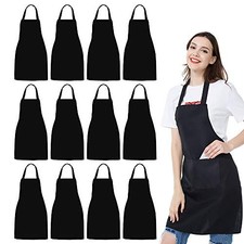 NOBONDO 12 Pack Bib Apron - Unisex Apron Bulk with 2 Roomy Pockets Black