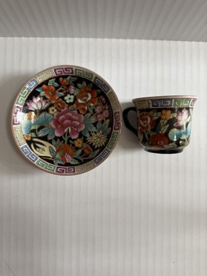 70 s Chinese porcelain plate & cup Famille Rose/ Mille Fleur thousand flowers 