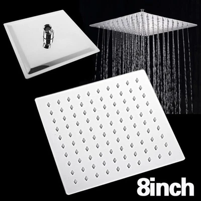 TANBURO NEW Large Square Rainfall Shower Head 8 inch Fixed Rain Shower Head Overhead UK