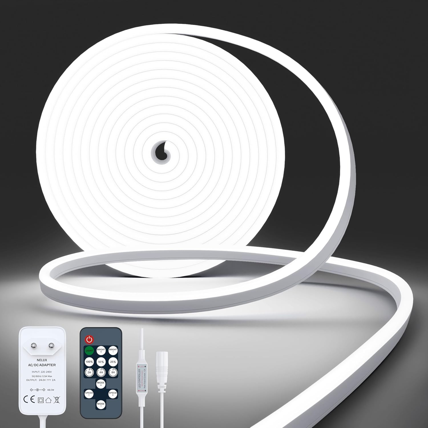 Striscia LED Neon 5 Metri Da Esterno Impermeabile O Interno Cucina Bianco Freddo