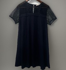 Ann Taylor Loft Dress Elevated Basic M Navy A Line Swing Midi Lace Eye Design