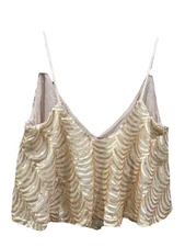 SAN JOY WOMEN'S SIZE M GOLD SEQUIN SPAGHETTI STRAP CROP TOP PARTY COCKTAIL