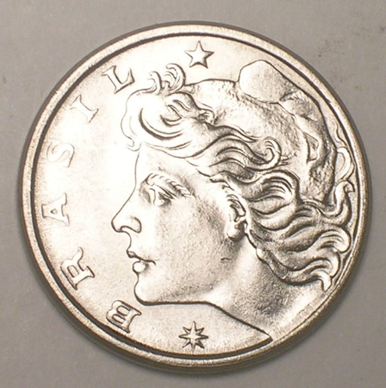 1974 Brazil Brazilian 10 Centavos Liberty Oil Rigs Coin XF+
