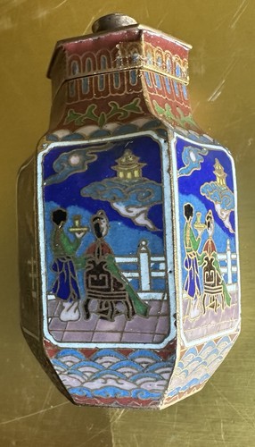 Vtg 3” Small Chinese Cloisonné Enamel Hexagonal With Original Box - Picture 3 of 8