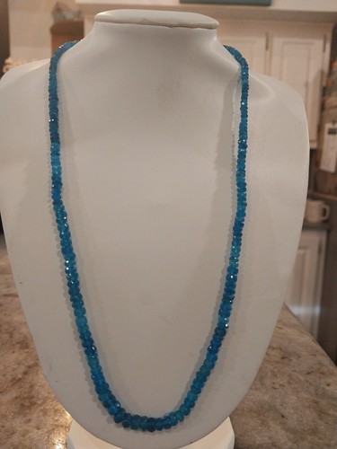 Collana di perle rondelle sfaccettate Malgache Neon Apatite 18"Rodo/Argento. 55,0 carati - Foto 1 di 21