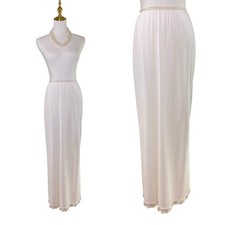 Vintage 60s Shadowline White Nylon Lace Trim Maxi Half Slip Skirt Size S