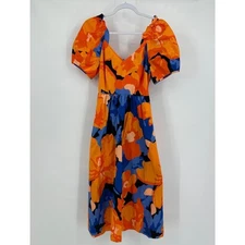 Tabitha Brown Target Women's Dress Size 2 Puff Sleeve Bloomcore Floral Open Back