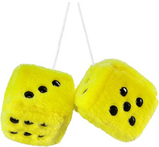 Pair 3  Yellow with Black Dots Mirror Fuzzy Plush Dice, Yellow and Black Soft Pl