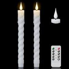 Flickering Flameless Taper Candles with Remote and Timer, 2 4-2 Pack White