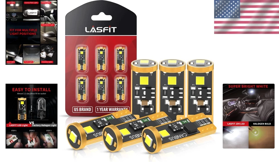 Long Lifespan 194 LED Bulbs, 6000K White - Efficient Replacement for Car Lights - Image 2 of 4