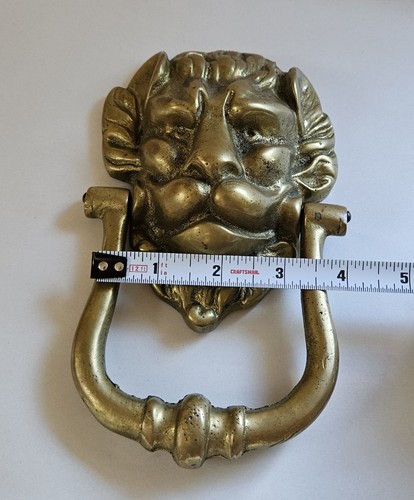 Vintage Architectural Solid Cast Brass Lion Head Heavy Door Knocker - Picture 8 of 9