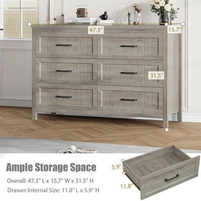 Farmhouse Grey 6 Drawer Dresser for Bedroom, Chest of Drawers - Large  Double ... | eBay