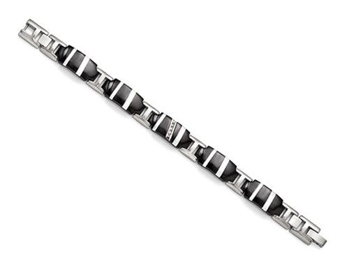 Pulsera de titanio negro con diamantes para hombre 1/10 quilate (ctw) 8,50 pulgadas) - Imagen 3 de 5