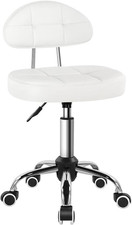 Taburete Giratorio con Ruedas y Respaldo Blanco Altura Ajustable para SPA