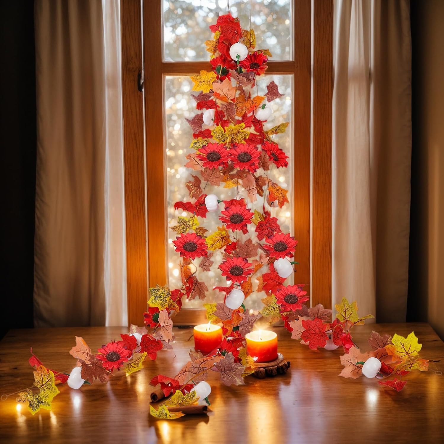 3 Pack 5.6Ft Fall Maple Vine Garland with Red White Leaves