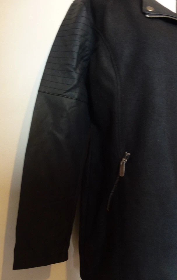 Brave Soul Biker Coat Faux Leather Trim Wool Mix Size 16 Uk BNWT RRP £60 Black - Image 3 of 4