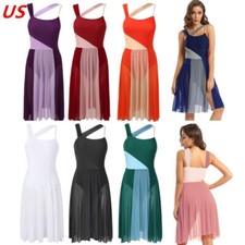 Womens Leotards Dress Mesh Shoulder Straps Color Block Modern Dancewear