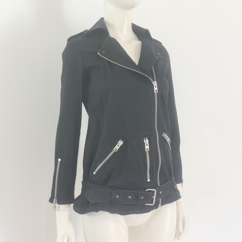 All Saints Black 'Felis Biker' Jacket UK 8 EU 36 Denim Cotton Long Belted - Picture 10 of 17