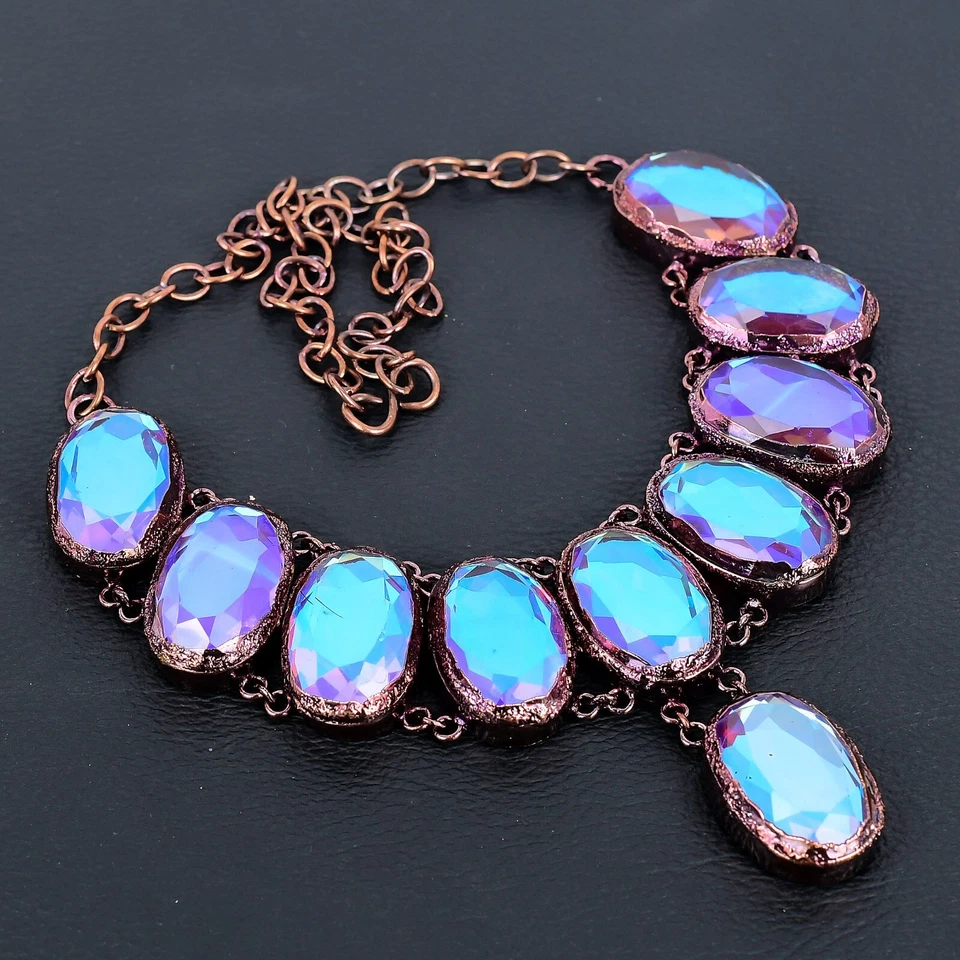 Collar Electroformado Cobre Hecho a Mano Piedras Preciosas Topacio Místico Rosa Joyería Regalo Foto 2 de 4