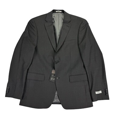 Alfani Mens Slim Fit Windowpane Check Suit Jacket Gray Burgundy 38R