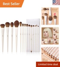 Professional 14-Pcs Makeup Brush Set - Ergonomic Wood Handles Soft Bristles