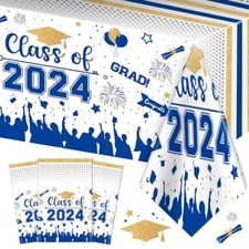 Graduation Decorations Class of 2024 Tablecloth - 3 Pcs Plastic Congrats Grad...
