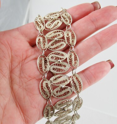 Vintage silver Portugal filagree bracelet VTG Portuguese 83.3% Silver Topazio Filigree Enamel  main image 4