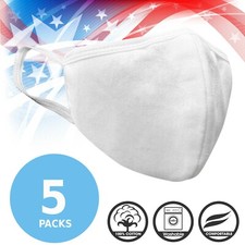 Face Mask Premium White Fabric Reusable Washable Cotton Face Mask Pack of 5 
